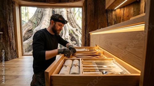 Wallpaper Mural Man working on wooden drawer interior. Torontodigital.ca