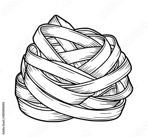 Hand drawn of a nest of fettuccine pasta a white background noodle food