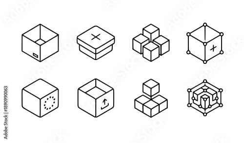 Thin line abstract box and container icon set for UI design
