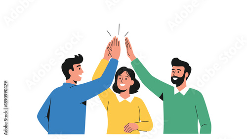 Three diverse colleagues stacking hands in unity and teamwork celebrating success and partnership