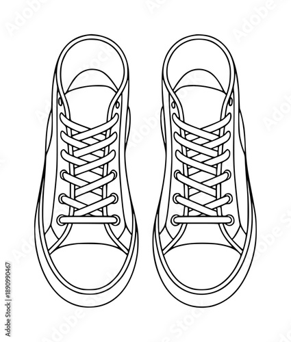 View outline of a pair of canvas sneakers with laces a white background shoe footwear