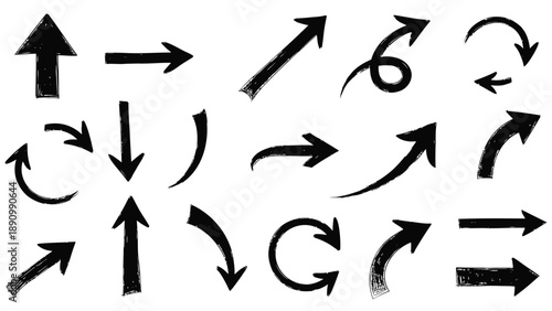 Collection of black arrows on white background for design and direction