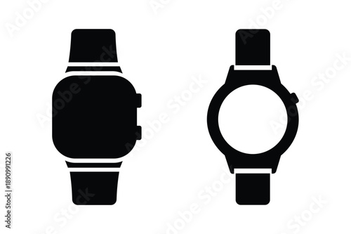 Modern smartwatch icons depicting both rectangular and round digital wearable technology designs