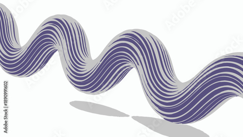 Wavy blue and white striped pattern with shadows on a plain white background