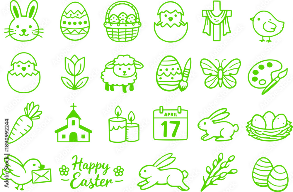 Fototapeta premium Easter icon collection set. Editable stroke. 