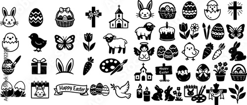 Easter icon collection set. Editable stroke.

