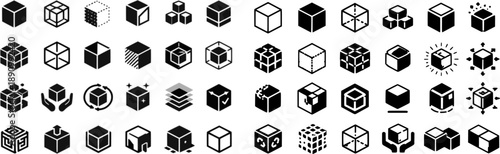 Cube icon collection set. Editable stroke.
