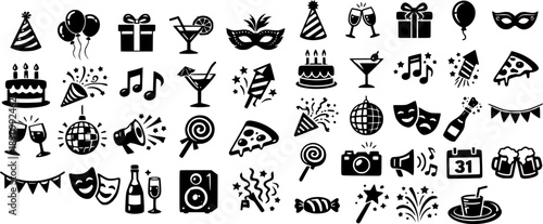 Party icon collection set. Editable stroke.
