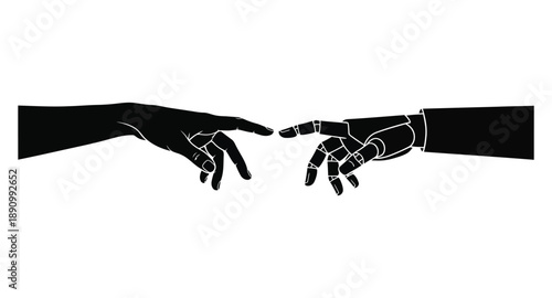 Human and robot hands reaching towards each other