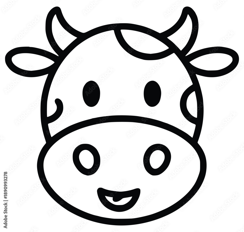 Obraz premium Cow Head Illustration: A charming, stylized illustration showcases the smiling face of a cow, exuding a sense of friendly, cartoonish appeal with clean lines.