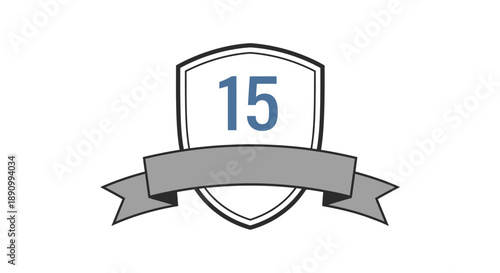 Gray Ribbon Shield Badge with Number Fifteen.