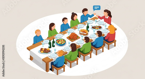Group of people sitting around a table eating food and socializing in a friendly gathering