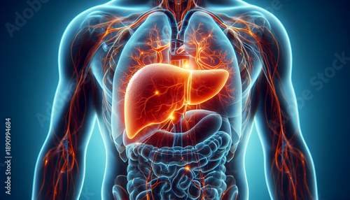 3d illustration anatomy of liver with body