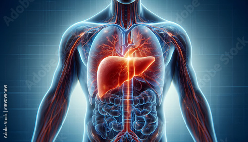 3d illustration anatomy of liver with body