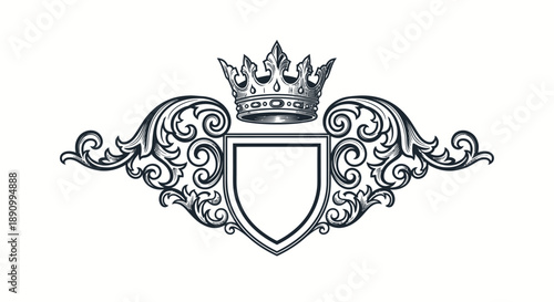 Ornate crest with crown and shield design.