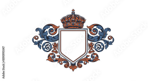Ornate Crest with Shield and Crown.