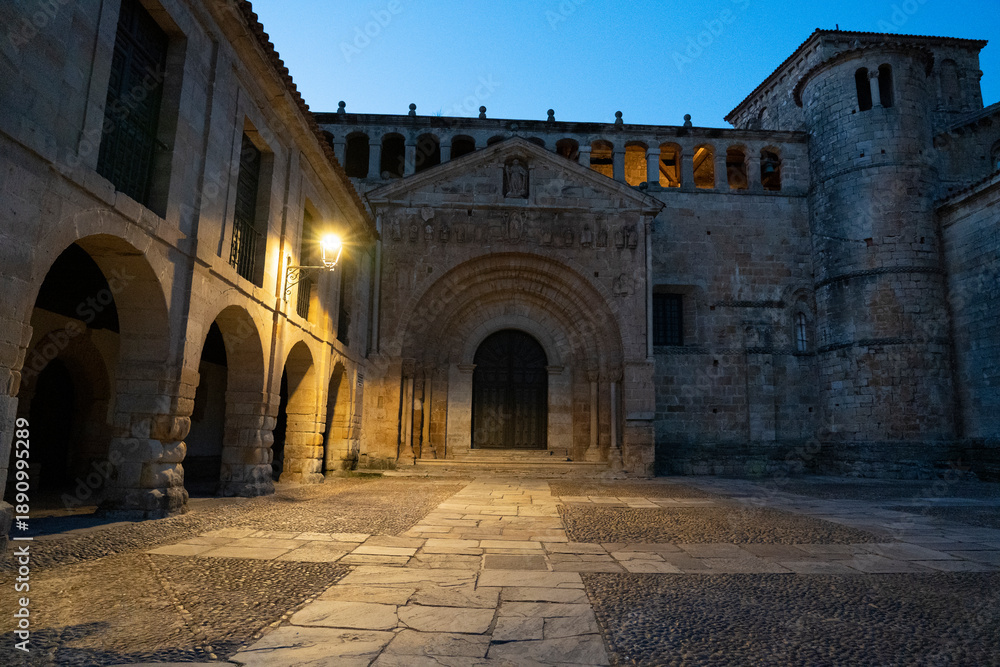 Fototapeta premium Historic building with arches and stone walls.. Santillana del Mar, Santander, Spain