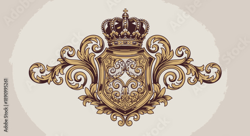 Ornate Gold Crest with Crown and Shield.