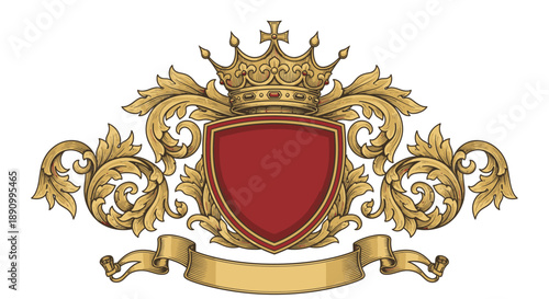 Ornate Gold Crest with Red Shield Emblem.