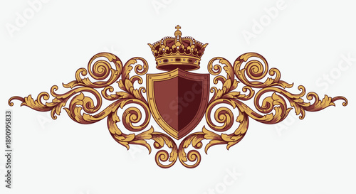 Ornate Gold Crown Shield Emblem Design.