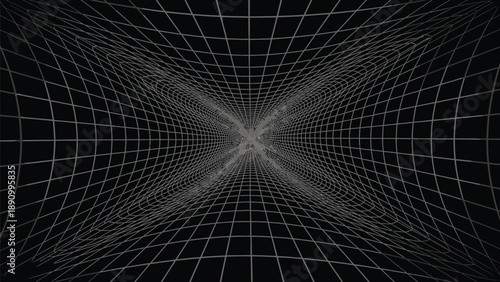 Futuristic grid pattern radiates outward in a dark background with white lines converging