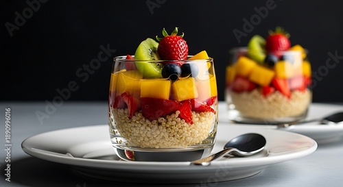 Healthy Fruit Parfait with Quinoa and Fresh Berries in a Glass