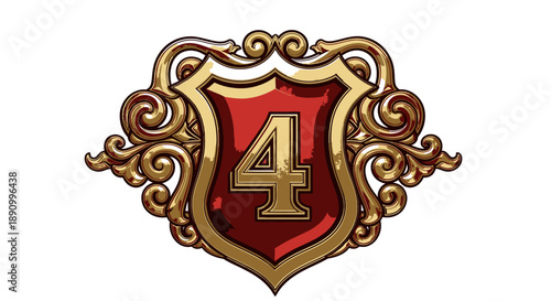 Ornate Red Shield with Golden Number Four.
