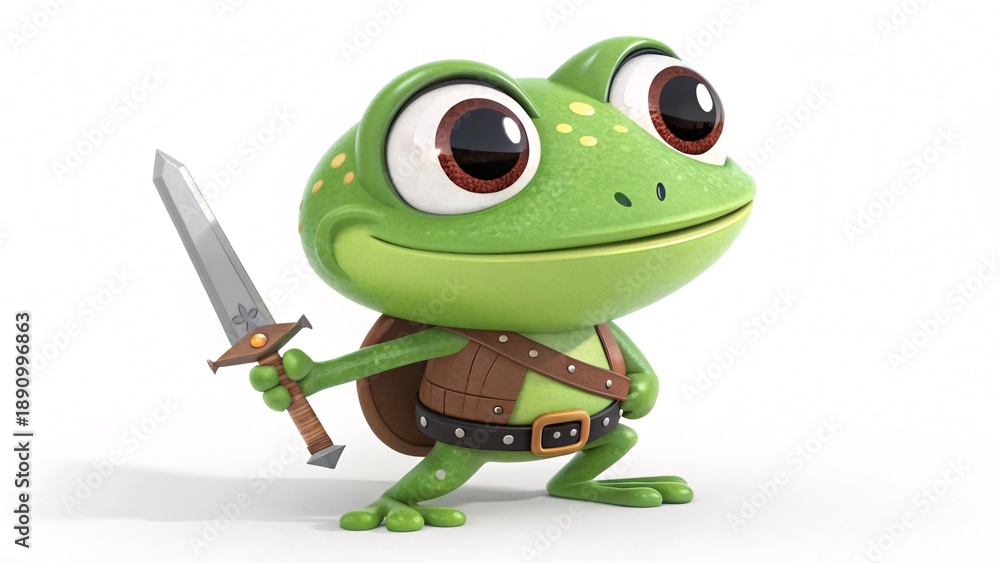 Obraz premium Cute 3D Frog Fighter Character in Action Pose Green Colour