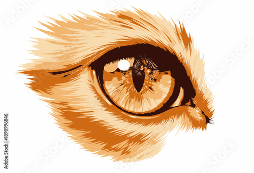 Vivid Illustration of a Cat's Striking Amber Eye with Detailed Fur Texture on a White Background