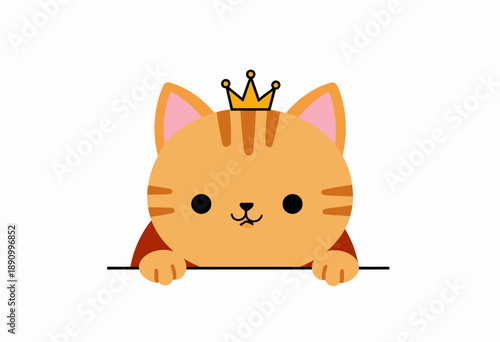 Adorable Cartoon Cat with Crown Displaying a Playful Expression in Charming Digital Illustration