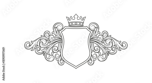 Ornate Shield with Crown and Flourishes.