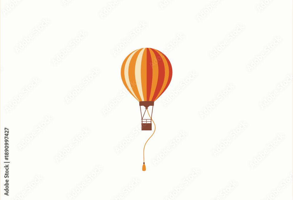 Obraz premium Vibrant hot air balloon with striped orange and red hues floating in a stark white expanse, capturing the essence of adventure and exploration in minimalist form