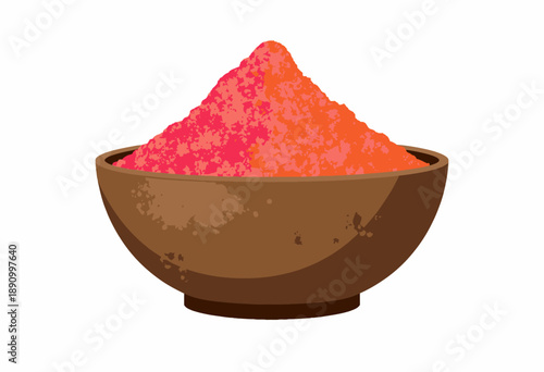 Vibrant Gradient of Pink and Orange Powder in Rustic Brown Bowl on White Background