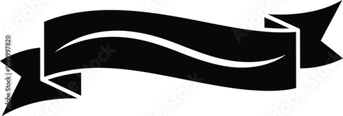 Black ribbon banner silhouette for logos, awards, certificates, and general graphic design layouts. 