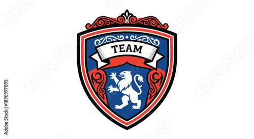 Shield Emblem with Lion and Team Banner.