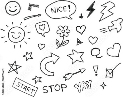 Cheerful Hand-Drawn Doodles with Positive Words and Fun Symbols