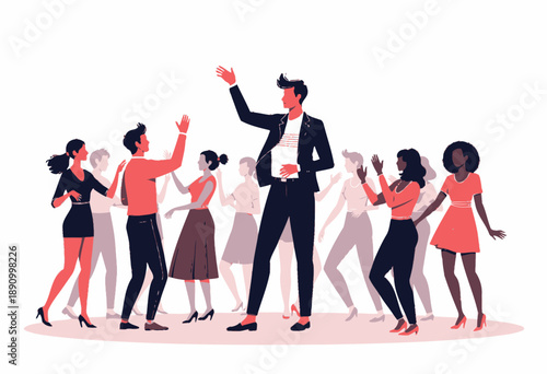 Illustration of a Diverse Group of People Socializing and Engaging in Vibrant Interactions or Networking at a Social Gathering