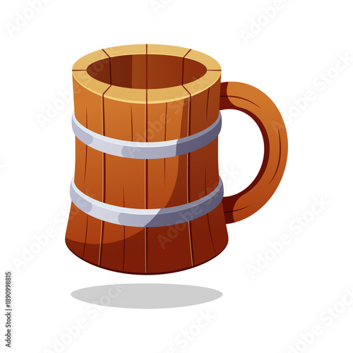 Wooden beer tankard vector isolated on white background.