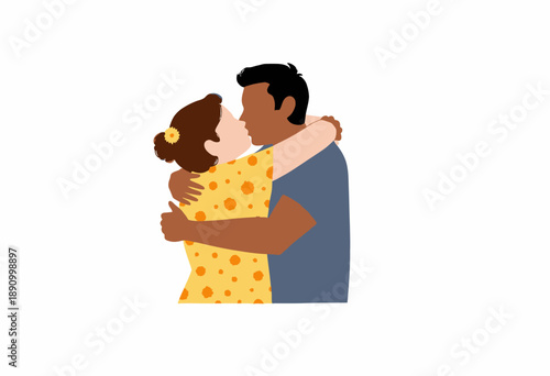 Illustration of a Loving Embrace Between a Couple Showcasing Affection and Connection with a Colorful and Minimalist Design