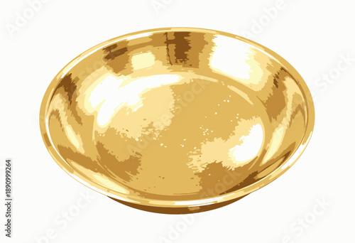 Shiny Golden Plate with Reflections on a Smooth Surface, Exhibiting Radiant Metallic Luster and Elegant Circular Design