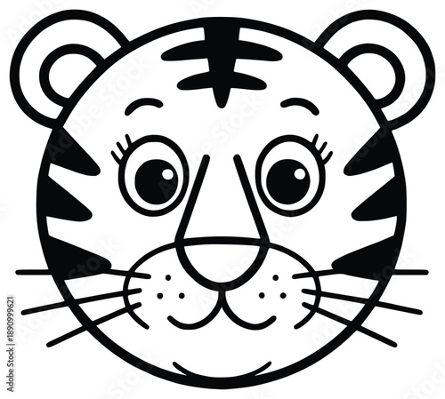 Tiger Face Cartoon Illustration: A friendly, cartoon-style tiger face illustration, with a cute and approachable demeanor. It's a charming design, suitable for various uses.