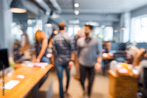 employees blur in the workplace in office with computer or shallow depth of focus of abstract background. High quality