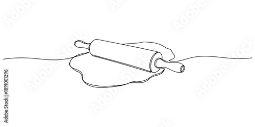 Continuous one line of a rolling pin and dough, symbolizing baking and pastry making, drawn vector illustration.