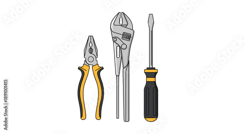 Flat vector illustration of three common hand tools