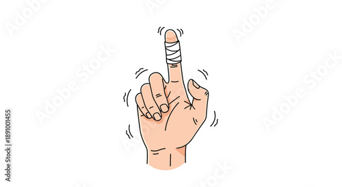 Injured finger with white bandage wrap vector illustration