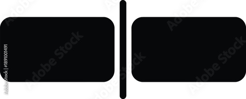 Abstract black rectangles separated by a vertical line on a white background.