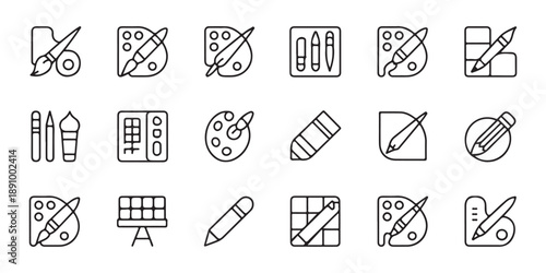 Comprehensive art and design tools selection with brushes palettes pencils crayons and painting materials for artistic endeavors
