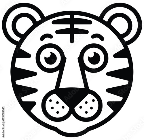Bold Tiger's Stare: A bold illustration of a tiger's face. The stark contrast between the black lines and its blank canvas. It's a simplistic yet captivating representation of the animal.