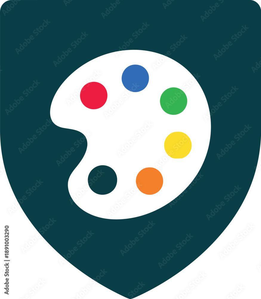 Fototapeta premium Colorful artist palette icon on dark shield background for creative design and branding concepts