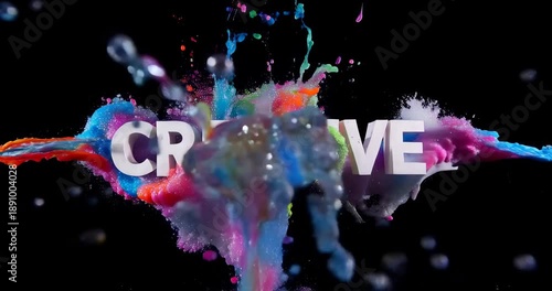 Vibrant colorful paint splashes with creative typography on black